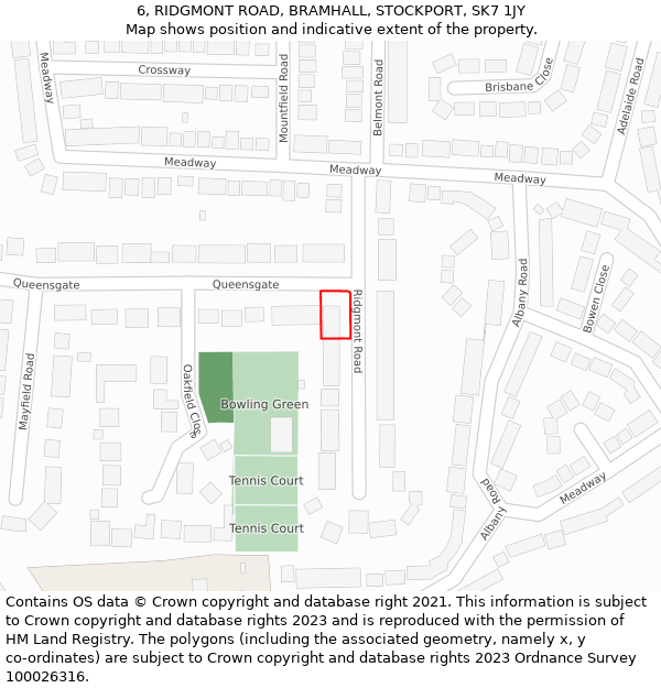 6, RIDGMONT ROAD, BRAMHALL, STOCKPORT, SK7 1JY: Location map and indicative extent of plot