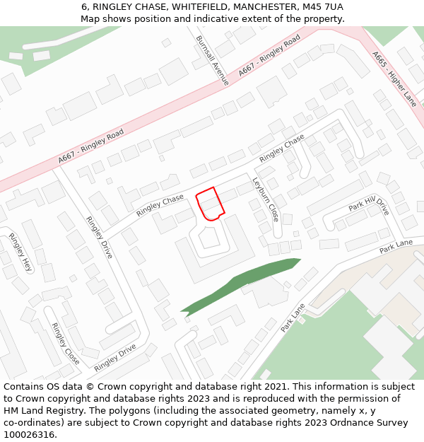 6, RINGLEY CHASE, WHITEFIELD, MANCHESTER, M45 7UA: Location map and indicative extent of plot