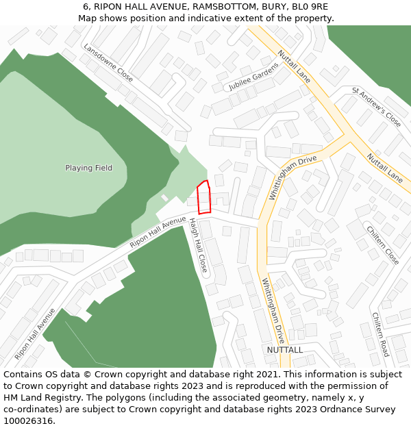 6, RIPON HALL AVENUE, RAMSBOTTOM, BURY, BL0 9RE: Location map and indicative extent of plot