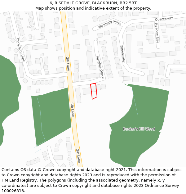 6, RISEDALE GROVE, BLACKBURN, BB2 5BT: Location map and indicative extent of plot