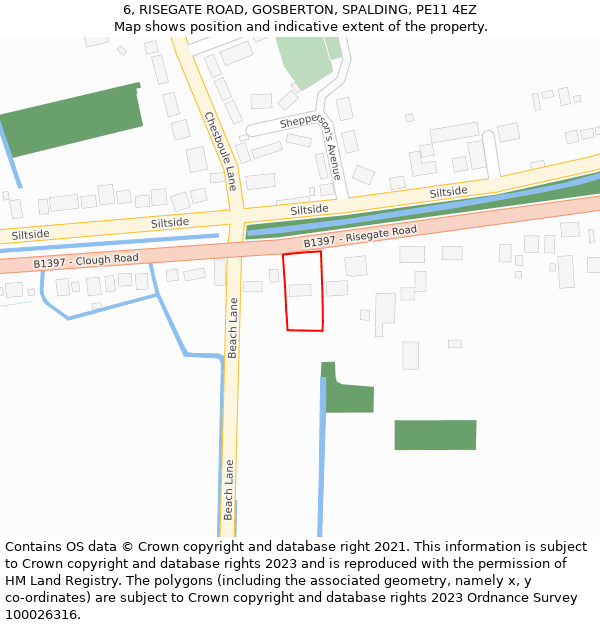 6, RISEGATE ROAD, GOSBERTON, SPALDING, PE11 4EZ: Location map and indicative extent of plot