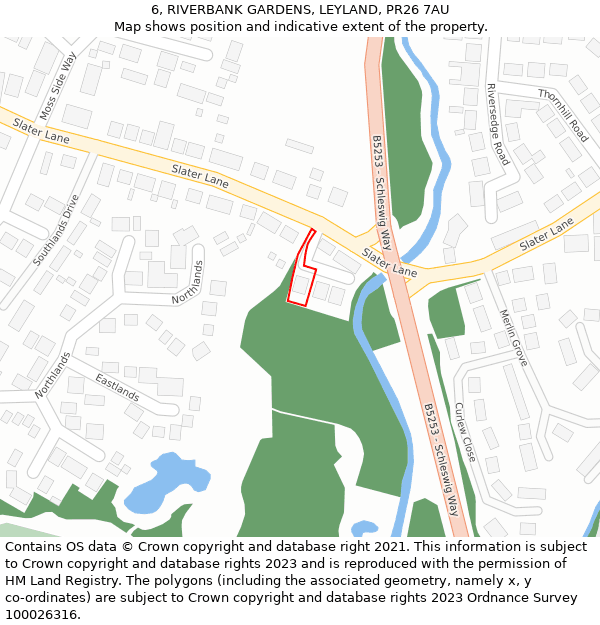 6, RIVERBANK GARDENS, LEYLAND, PR26 7AU: Location map and indicative extent of plot