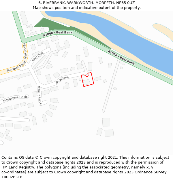 6, RIVERBANK, WARKWORTH, MORPETH, NE65 0UZ: Location map and indicative extent of plot