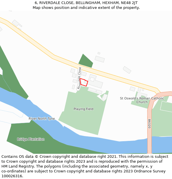 6, RIVERDALE CLOSE, BELLINGHAM, HEXHAM, NE48 2JT: Location map and indicative extent of plot