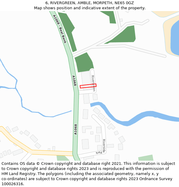 6, RIVERGREEN, AMBLE, MORPETH, NE65 0GZ: Location map and indicative extent of plot