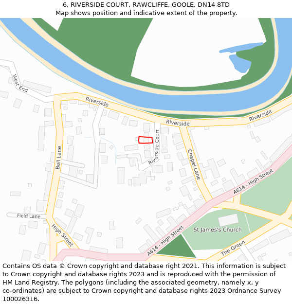 6, RIVERSIDE COURT, RAWCLIFFE, GOOLE, DN14 8TD: Location map and indicative extent of plot