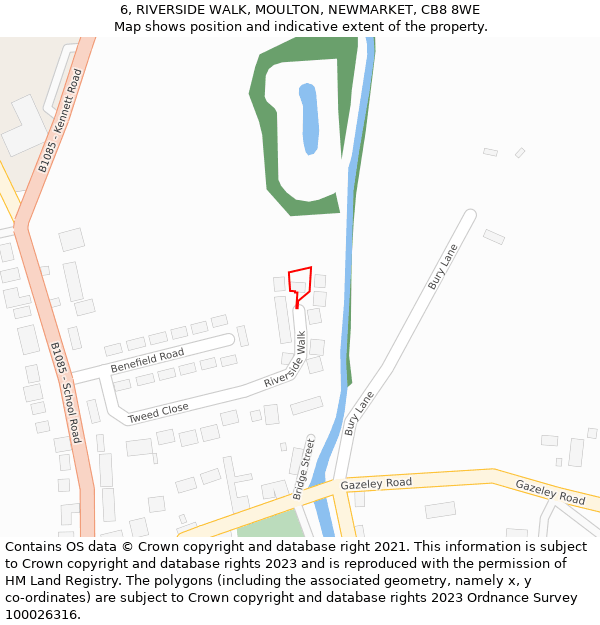 6, RIVERSIDE WALK, MOULTON, NEWMARKET, CB8 8WE: Location map and indicative extent of plot