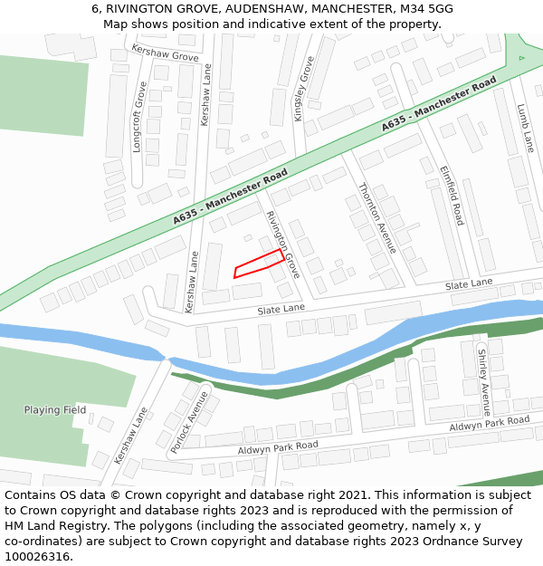 6, RIVINGTON GROVE, AUDENSHAW, MANCHESTER, M34 5GG: Location map and indicative extent of plot