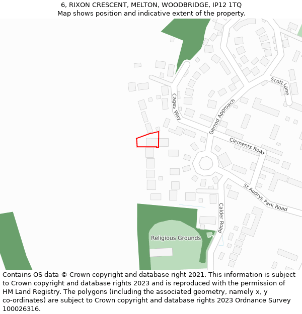 6, RIXON CRESCENT, MELTON, WOODBRIDGE, IP12 1TQ: Location map and indicative extent of plot