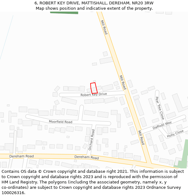 6, ROBERT KEY DRIVE, MATTISHALL, DEREHAM, NR20 3RW: Location map and indicative extent of plot