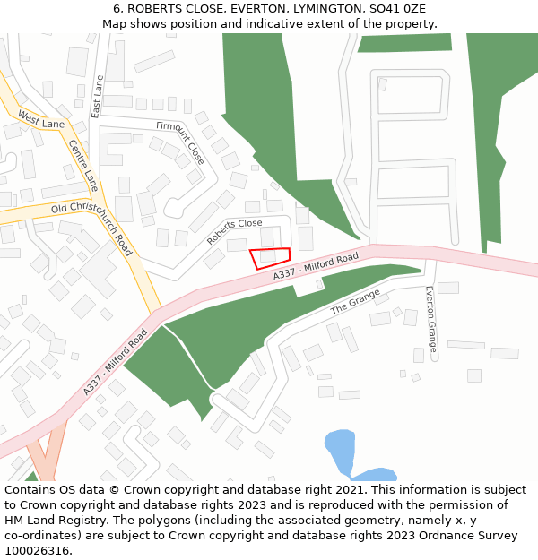 6, ROBERTS CLOSE, EVERTON, LYMINGTON, SO41 0ZE: Location map and indicative extent of plot