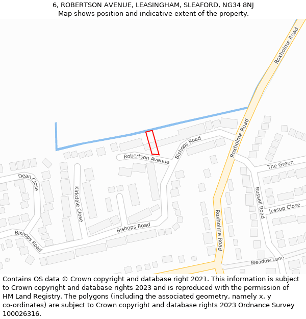 6, ROBERTSON AVENUE, LEASINGHAM, SLEAFORD, NG34 8NJ: Location map and indicative extent of plot