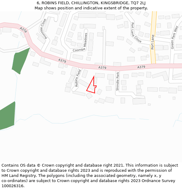 6, ROBINS FIELD, CHILLINGTON, KINGSBRIDGE, TQ7 2LJ: Location map and indicative extent of plot