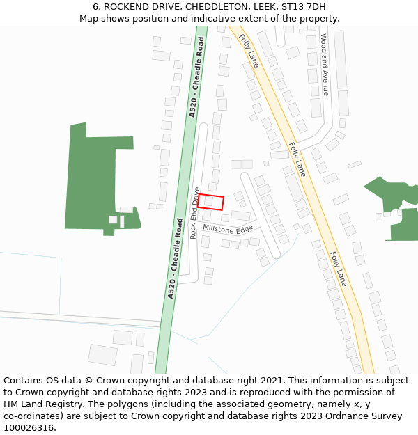 6, ROCKEND DRIVE, CHEDDLETON, LEEK, ST13 7DH: Location map and indicative extent of plot