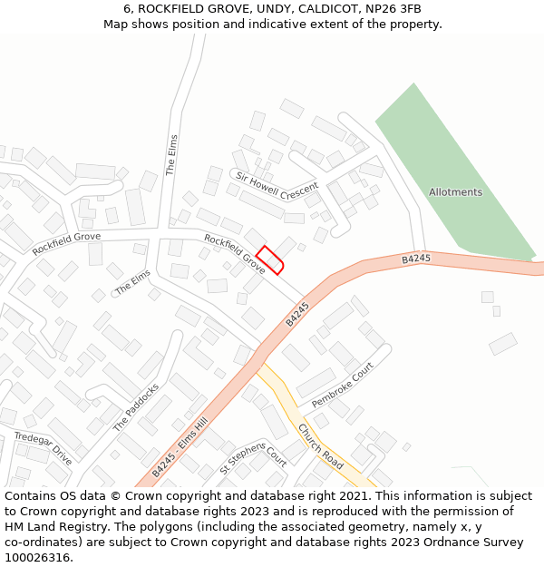 6, ROCKFIELD GROVE, UNDY, CALDICOT, NP26 3FB: Location map and indicative extent of plot