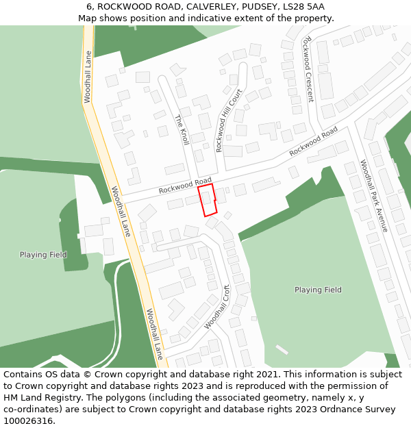 6, ROCKWOOD ROAD, CALVERLEY, PUDSEY, LS28 5AA: Location map and indicative extent of plot