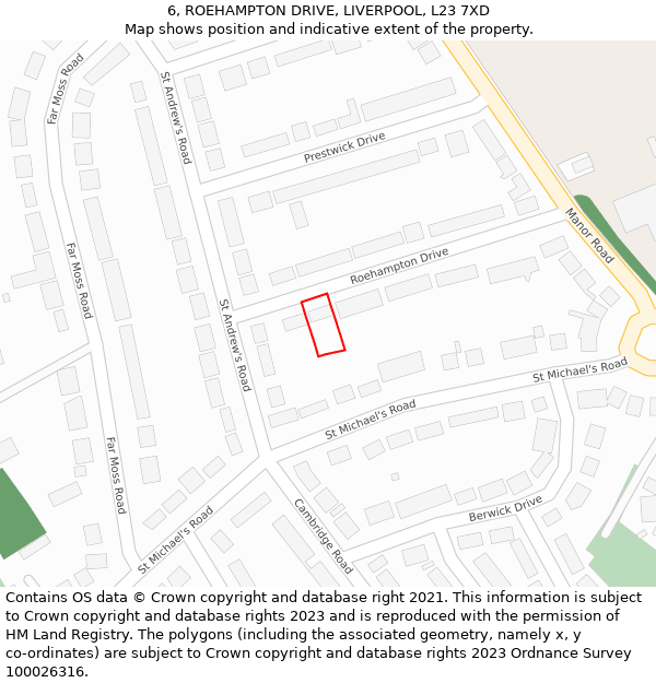 6, ROEHAMPTON DRIVE, LIVERPOOL, L23 7XD: Location map and indicative extent of plot