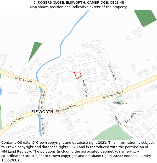 6, ROGERS CLOSE, ELSWORTH, CAMBRIDGE, CB23 4JJ: Location map and indicative extent of plot