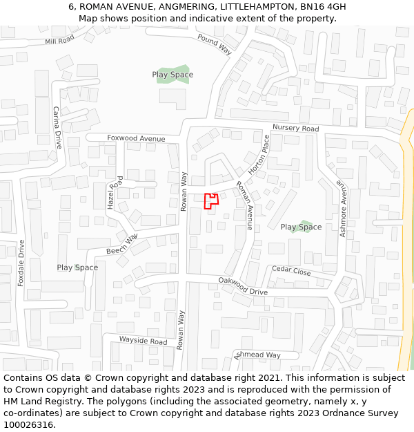 6, ROMAN AVENUE, ANGMERING, LITTLEHAMPTON, BN16 4GH: Location map and indicative extent of plot