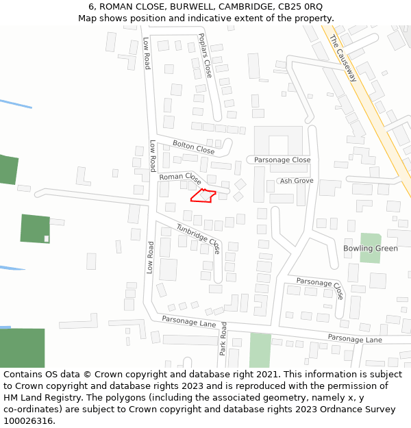 6, ROMAN CLOSE, BURWELL, CAMBRIDGE, CB25 0RQ: Location map and indicative extent of plot