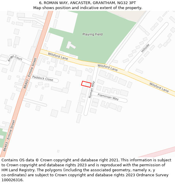 6, ROMAN WAY, ANCASTER, GRANTHAM, NG32 3PT: Location map and indicative extent of plot