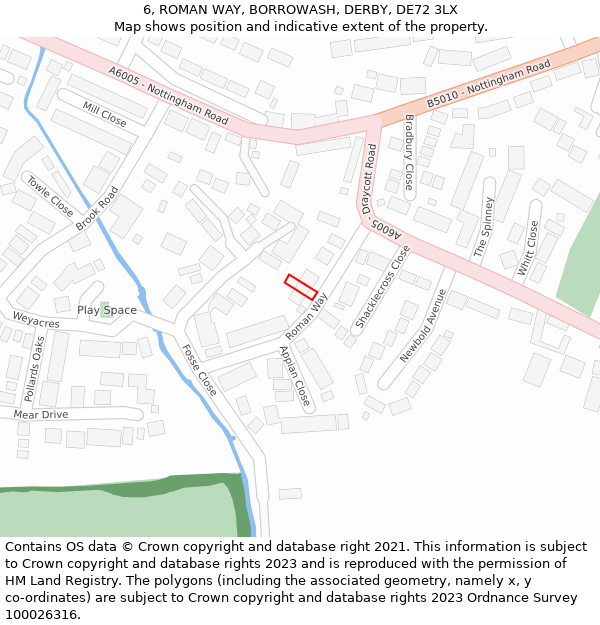 6, ROMAN WAY, BORROWASH, DERBY, DE72 3LX: Location map and indicative extent of plot