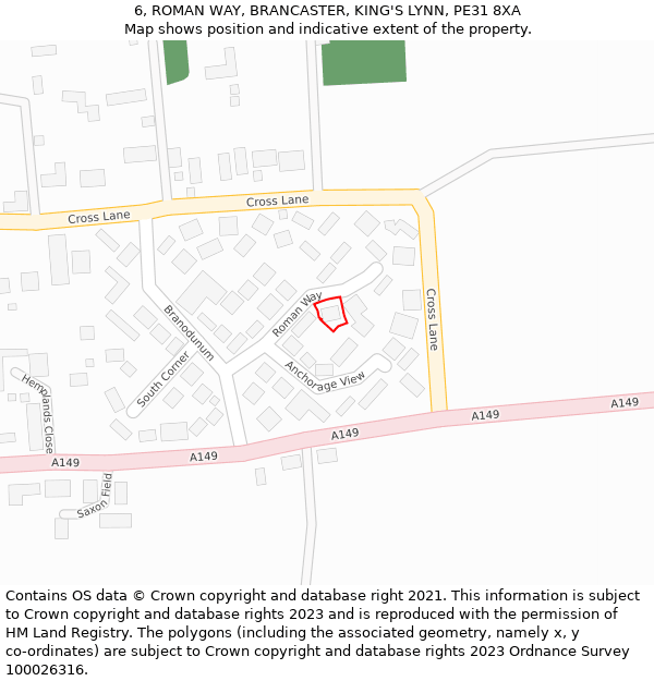 6, ROMAN WAY, BRANCASTER, KING'S LYNN, PE31 8XA: Location map and indicative extent of plot