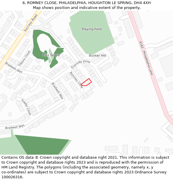 6, ROMNEY CLOSE, PHILADELPHIA, HOUGHTON LE SPRING, DH4 4XH: Location map and indicative extent of plot