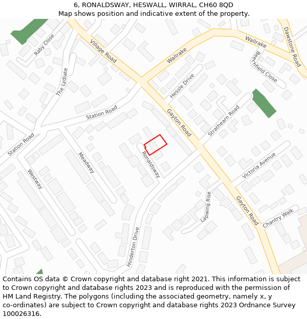 6, RONALDSWAY, HESWALL, WIRRAL, CH60 8QD: Location map and indicative extent of plot