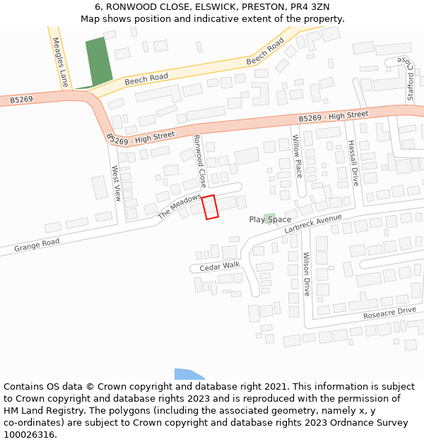 6, RONWOOD CLOSE, ELSWICK, PRESTON, PR4 3ZN: Location map and indicative extent of plot