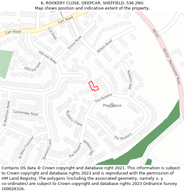 6, ROOKERY CLOSE, DEEPCAR, SHEFFIELD, S36 2NG: Location map and indicative extent of plot