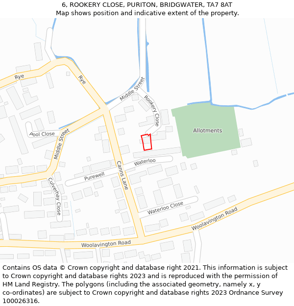 6, ROOKERY CLOSE, PURITON, BRIDGWATER, TA7 8AT: Location map and indicative extent of plot