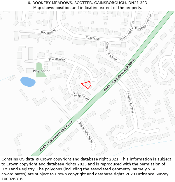 6, ROOKERY MEADOWS, SCOTTER, GAINSBOROUGH, DN21 3FD: Location map and indicative extent of plot