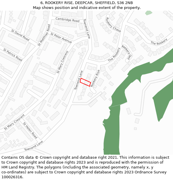 6, ROOKERY RISE, DEEPCAR, SHEFFIELD, S36 2NB: Location map and indicative extent of plot