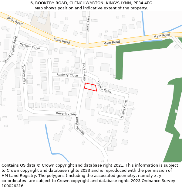6, ROOKERY ROAD, CLENCHWARTON, KING'S LYNN, PE34 4EG: Location map and indicative extent of plot
