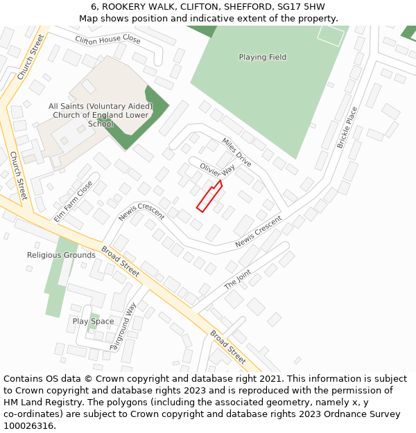 6, ROOKERY WALK, CLIFTON, SHEFFORD, SG17 5HW: Location map and indicative extent of plot