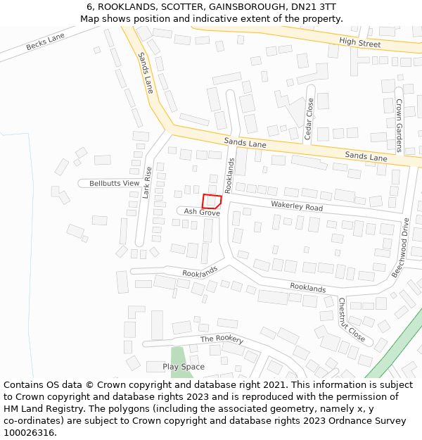 6, ROOKLANDS, SCOTTER, GAINSBOROUGH, DN21 3TT: Location map and indicative extent of plot