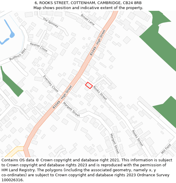 6, ROOKS STREET, COTTENHAM, CAMBRIDGE, CB24 8RB: Location map and indicative extent of plot