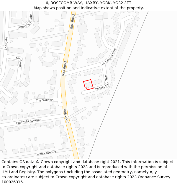 6, ROSECOMB WAY, HAXBY, YORK, YO32 3ET: Location map and indicative extent of plot