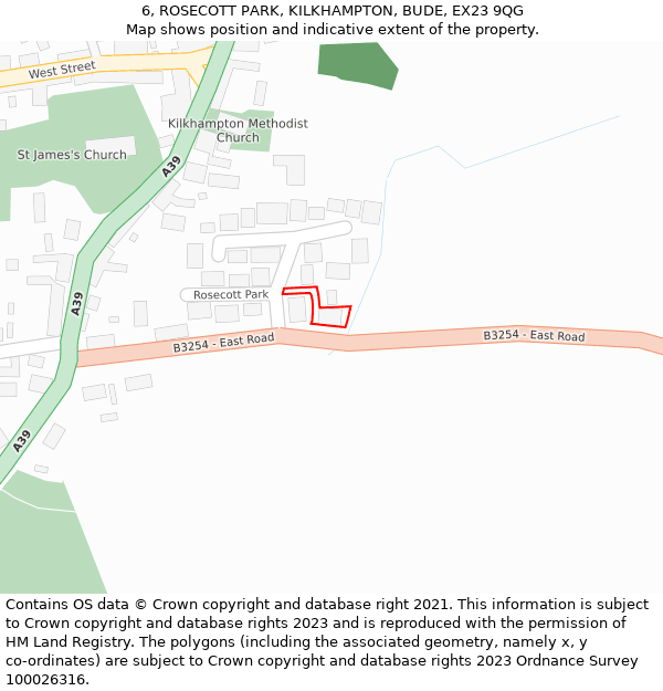 6, ROSECOTT PARK, KILKHAMPTON, BUDE, EX23 9QG: Location map and indicative extent of plot