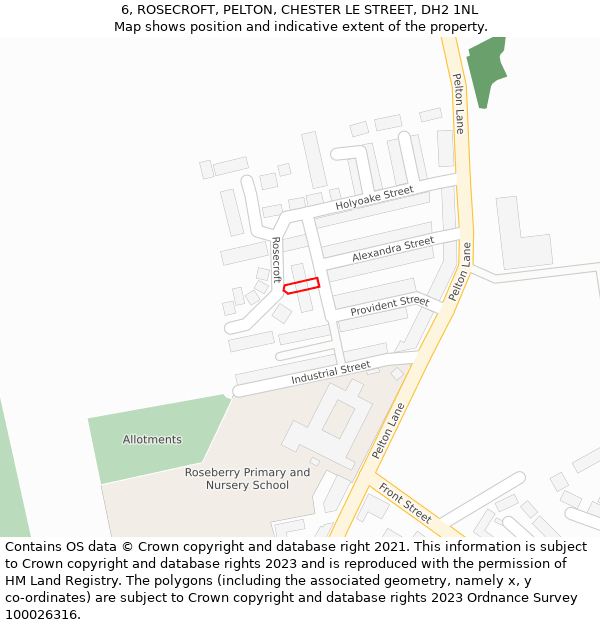 6, ROSECROFT, PELTON, CHESTER LE STREET, DH2 1NL: Location map and indicative extent of plot