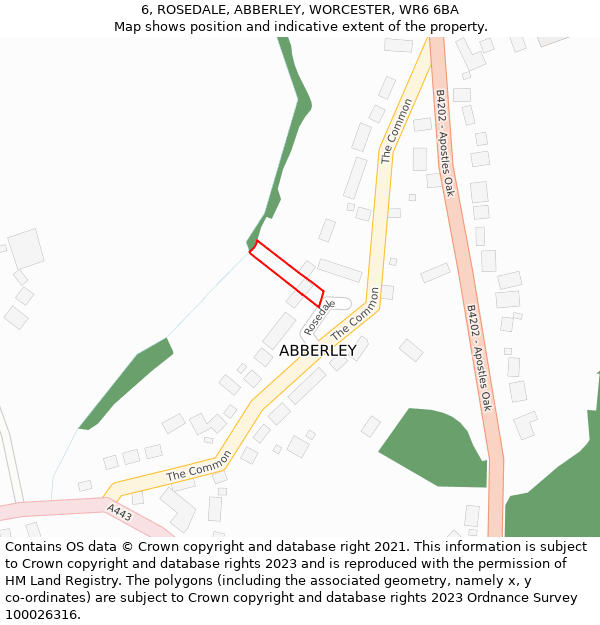 6, ROSEDALE, ABBERLEY, WORCESTER, WR6 6BA: Location map and indicative extent of plot