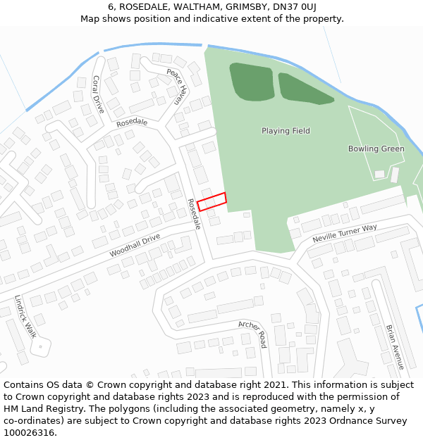 6, ROSEDALE, WALTHAM, GRIMSBY, DN37 0UJ: Location map and indicative extent of plot