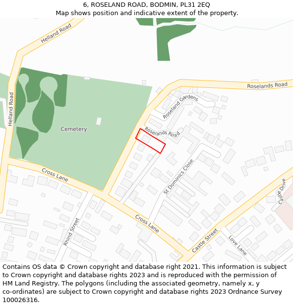 6, ROSELAND ROAD, BODMIN, PL31 2EQ: Location map and indicative extent of plot