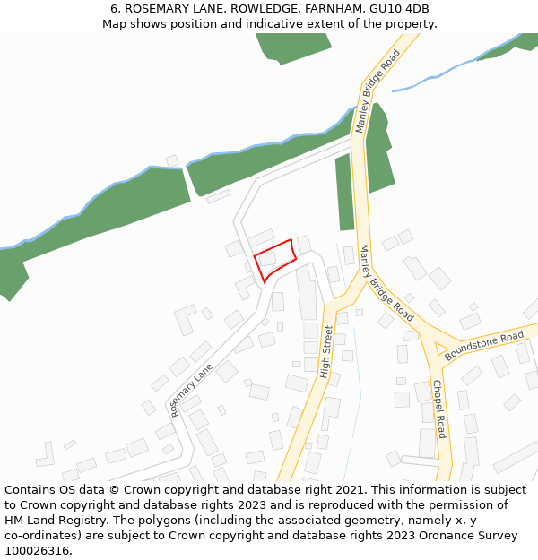 6, ROSEMARY LANE, ROWLEDGE, FARNHAM, GU10 4DB: Location map and indicative extent of plot