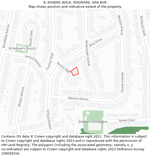 6, ROSENS WALK, EDGWARE, HA8 8UR: Location map and indicative extent of plot