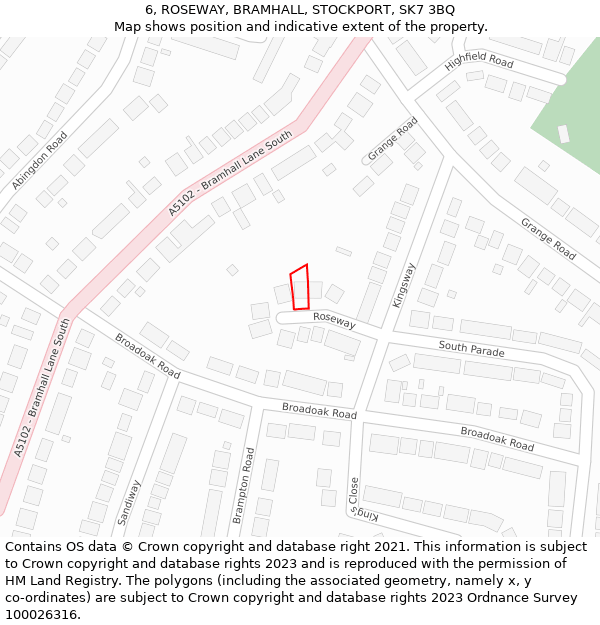 6, ROSEWAY, BRAMHALL, STOCKPORT, SK7 3BQ: Location map and indicative extent of plot