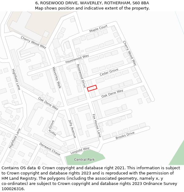 6, ROSEWOOD DRIVE, WAVERLEY, ROTHERHAM, S60 8BA: Location map and indicative extent of plot