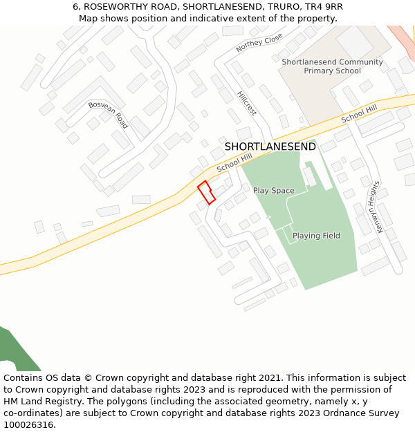 6, ROSEWORTHY ROAD, SHORTLANESEND, TRURO, TR4 9RR: Location map and indicative extent of plot