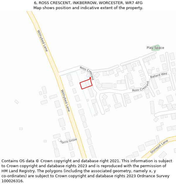 6, ROSS CRESCENT, INKBERROW, WORCESTER, WR7 4FG: Location map and indicative extent of plot